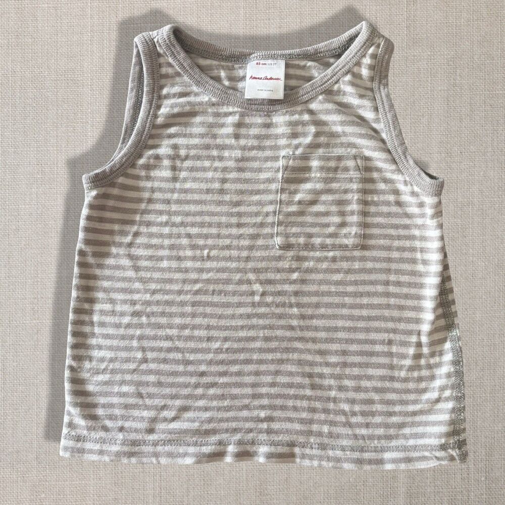 Hanna Andersson Gray Stripe Slub Jersey Tank Top Organic Cotton 2T
